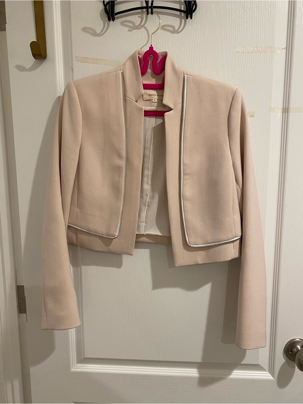 Rebecca Taylor Blush Cropped Collarless Jacket